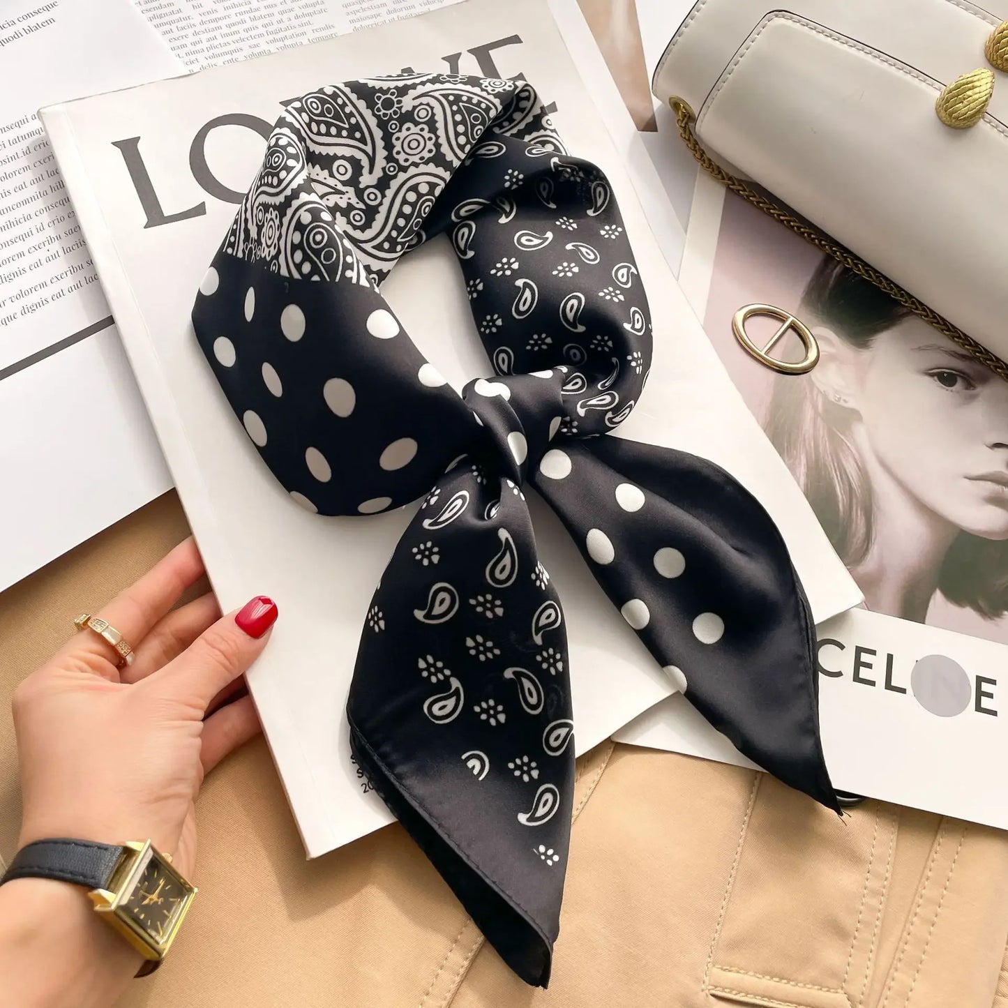 Silk Feel Square for Women - Luxury Designer Headscraf Hair Bandana Neckerchief