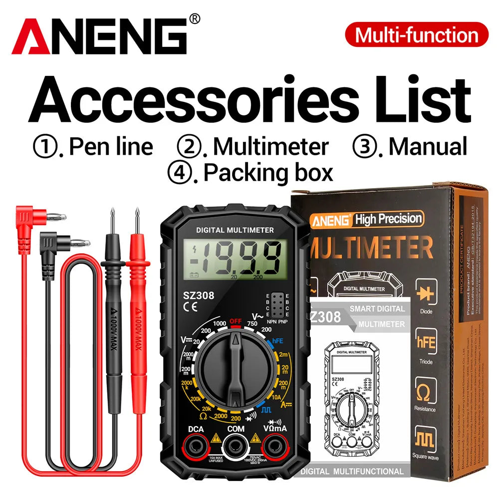 ANENG SZ308 Digital Multimeter - Professional AC/DC Voltage Tester With Backlight LCD Display