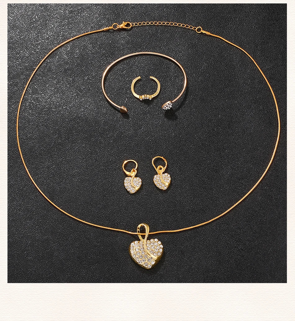 Luxury Women's Gold Quartz Watch Set With Matching Necklace, Ring & Earnings