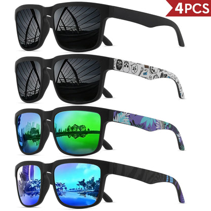 VEGUEROS 4-Pack Square Sports Sunglasses - UV400 Protection Unisex Eyewear for Men & Women