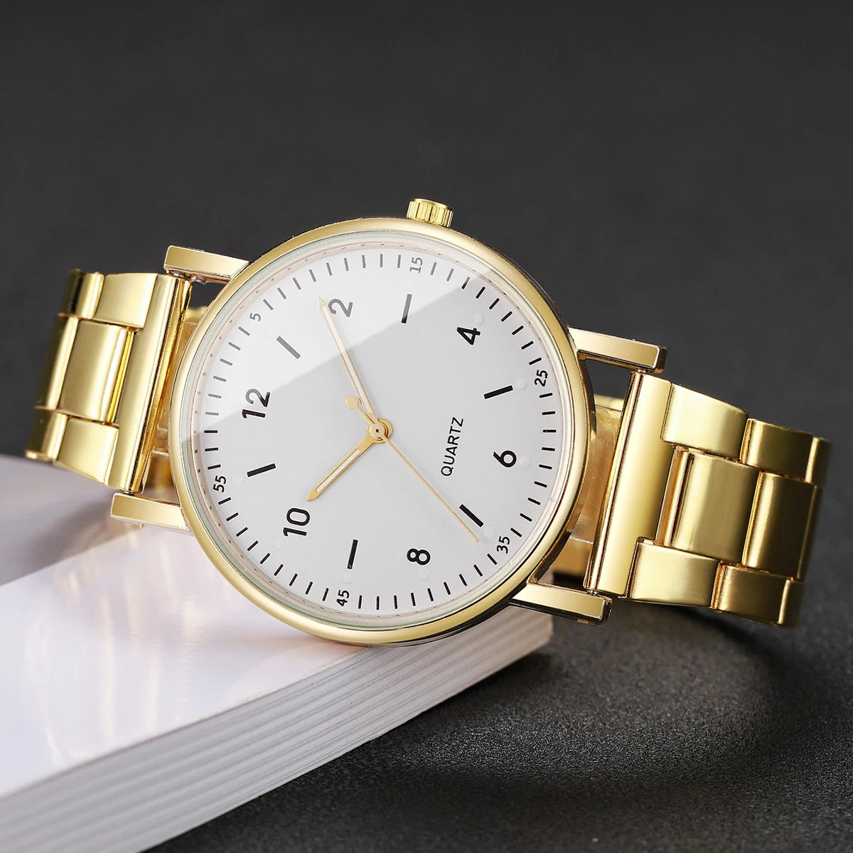 Elegant Women's Watches & Bracelets Set -  Quartz Wristwatch with Arabic Dial