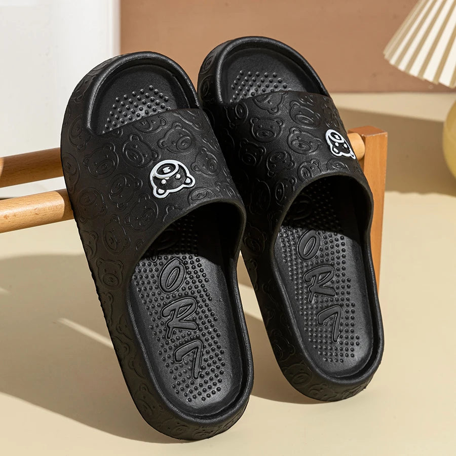 Cute Bear Summer Slippers for  Men & Women -Non-Slip EVA Cloud Slides Cozy Bathroom Beach Sandals