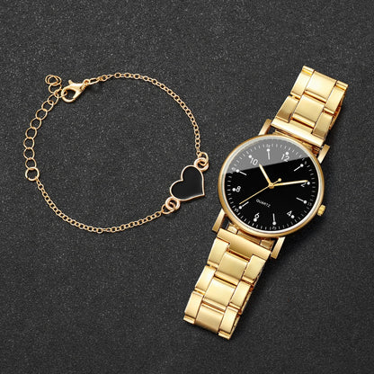 Elegant Women's Watches & Bracelets Set -  Quartz Wristwatch with Arabic Dial