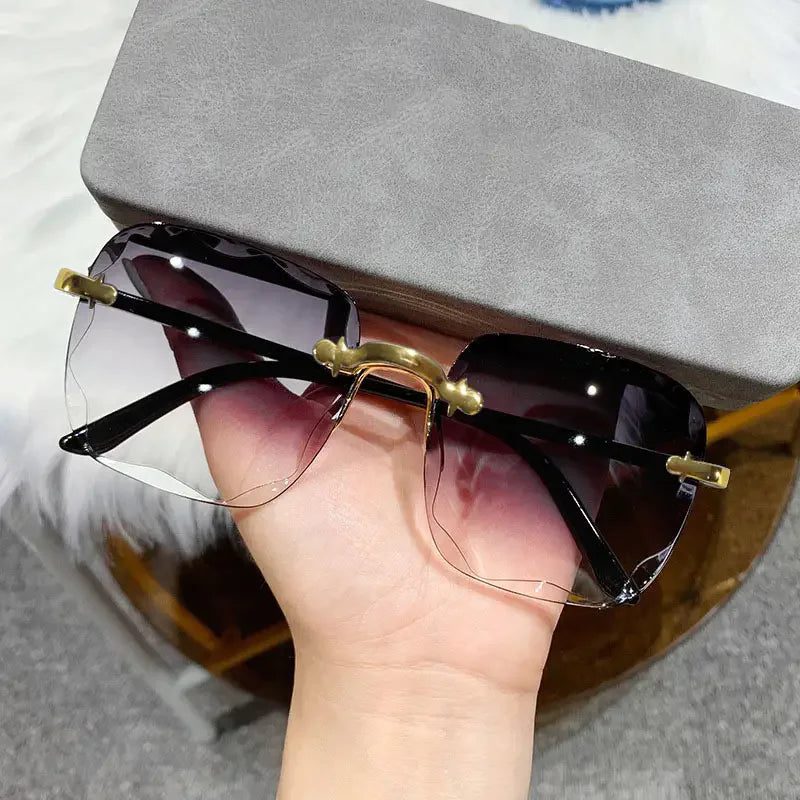 3-Pack Square Rimless Sunglasses for Women - Luxury Designer Tinted  Summer Glasses
