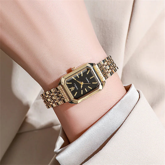 ZHOWE Luxury Gold Plated Women Watches - Elegant Vintage Rectangle Quartz Dress Wristwatch