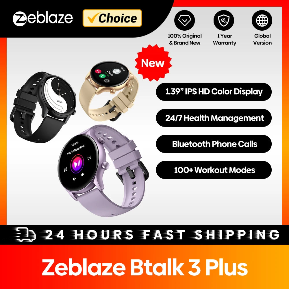 Zeblaze Btalk 3 Plus Smart Watch - 1.39" HD Touchscreen Bluetooth Calling Smartwatch for Men & Women