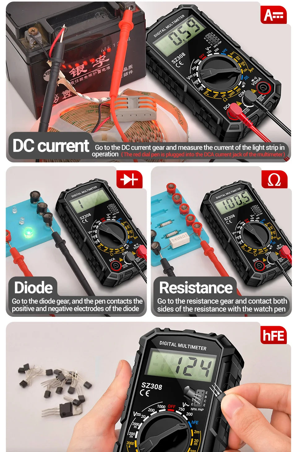 ANENG SZ308 Digital Multimeter - Professional AC/DC Voltage Tester With Backlight LCD Display