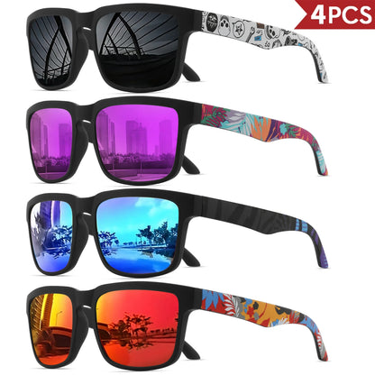 VEGUEROS 4-Pack Square Sports Sunglasses - UV400 Protection Unisex Eyewear for Men & Women