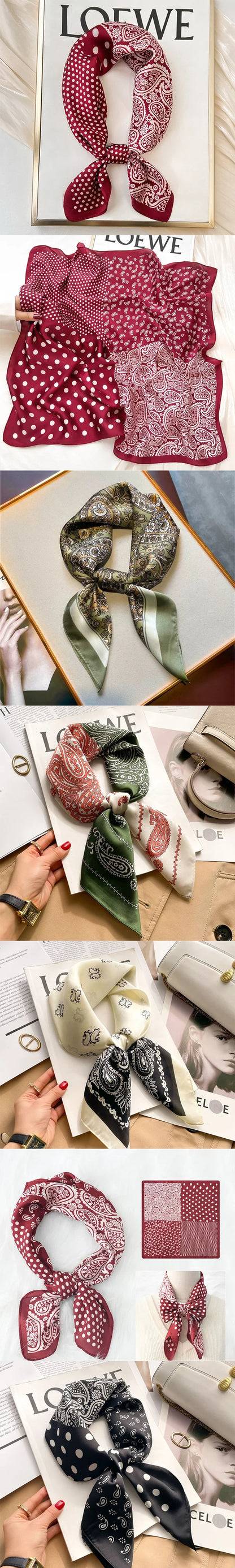 Silk Feel Square for Women - Luxury Designer Headscraf Hair Bandana Neckerchief