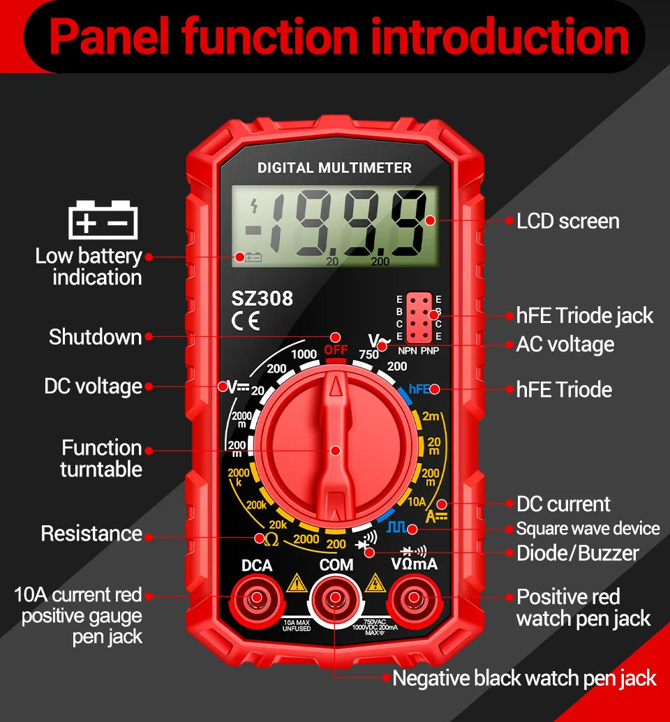 ANENG SZ308 Digital Multimeter - Professional AC/DC Voltage Tester With Backlight LCD Display