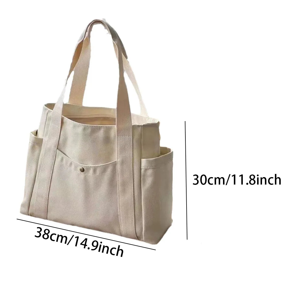 Multi-Pocket Everyday Tote Bag - Large Capacity Shoulder Handbag for Work & College