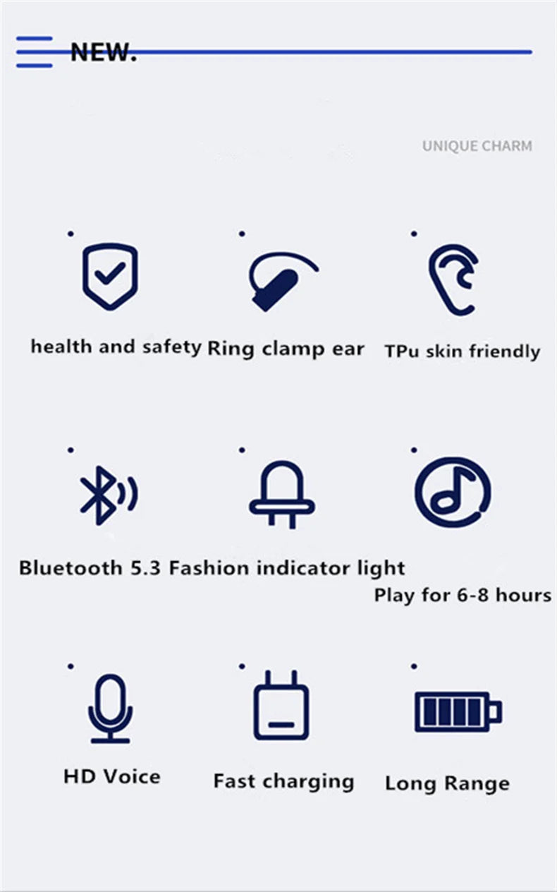 Clip-On Wireless Bluetooth Earphones - Open - Ear Sports Earbuds Bone Conduction Style TWS Headset