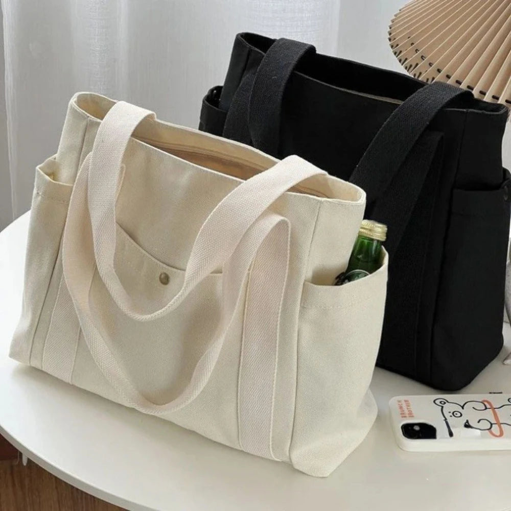 Multi-Pocket Everyday Tote Bag - Large Capacity Shoulder Handbag for Work & College