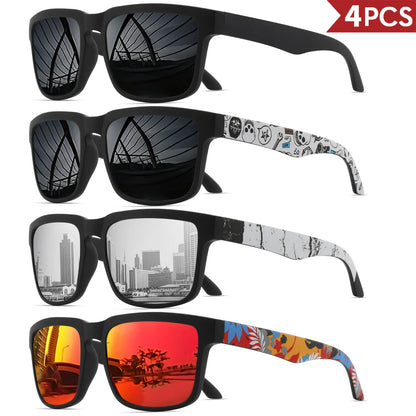 VEGUEROS 4-Pack Square Sports Sunglasses - UV400 Protection Unisex Eyewear for Men & Women