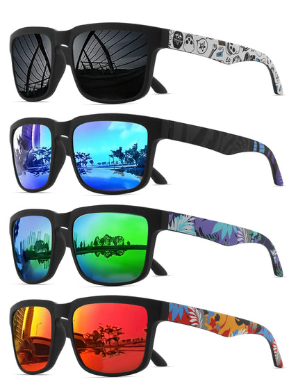 VEGUEROS 4-Pack Square Sports Sunglasses - UV400 Protection Unisex Eyewear for Men & Women