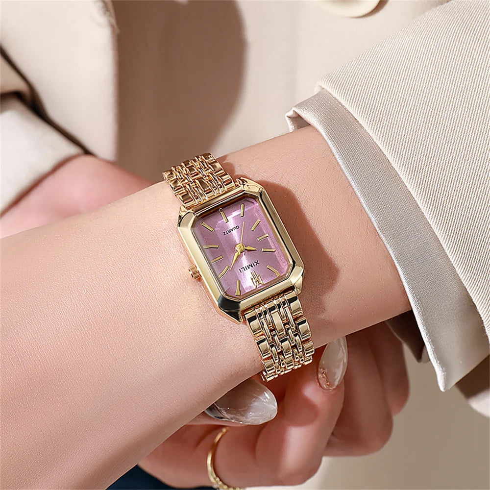 ZHOWE Luxury Gold Plated Women Watches - Elegant Vintage Rectangle Quartz Dress Wristwatch