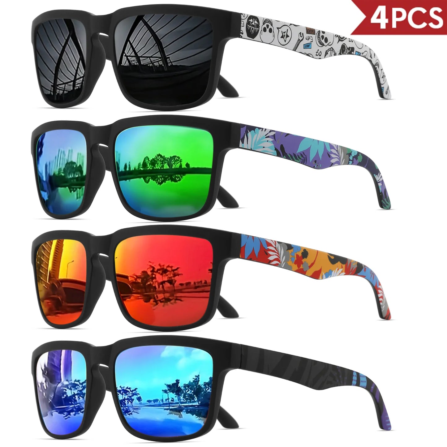 VEGUEROS 4-Pack Square Sports Sunglasses - UV400 Protection Unisex Eyewear for Men & Women