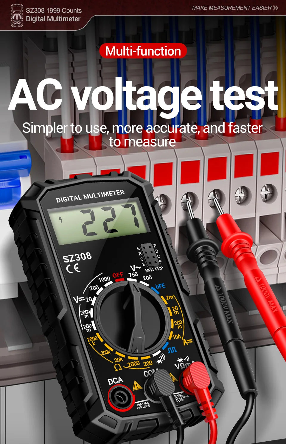 ANENG SZ308 Digital Multimeter - Professional AC/DC Voltage Tester With Backlight LCD Display
