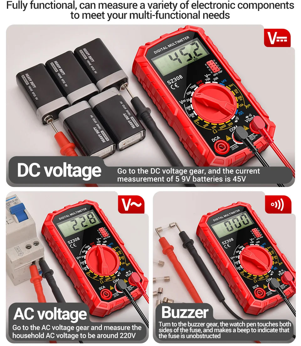 ANENG SZ308 Digital Multimeter - Professional AC/DC Voltage Tester With Backlight LCD Display