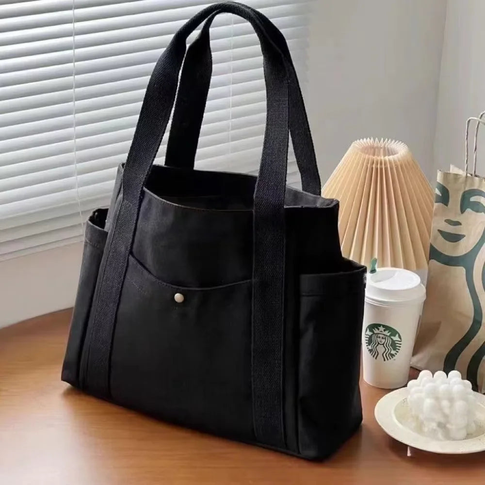 Multi-Pocket Everyday Tote Bag - Large Capacity Shoulder Handbag for Work & College