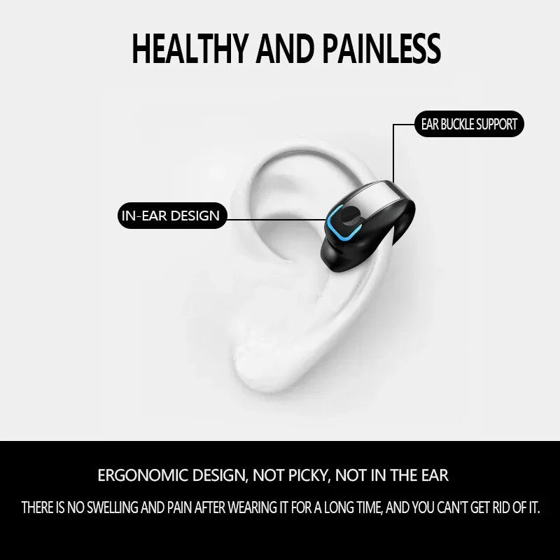 Clip-On Wireless Bluetooth Earphones - Open - Ear Sports Earbuds Bone Conduction Style TWS Headset