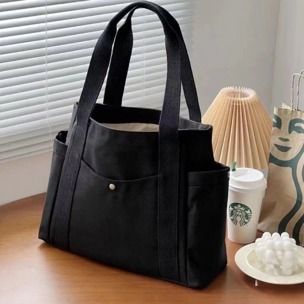 Multi-Pocket Everyday Tote Bag - Large Capacity Shoulder Handbag for Work & College