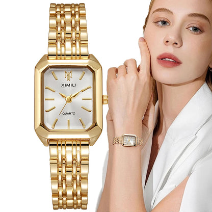 ZHOWE Luxury Gold Plated Women Watches - Elegant Vintage Rectangle Quartz Dress Wristwatch
