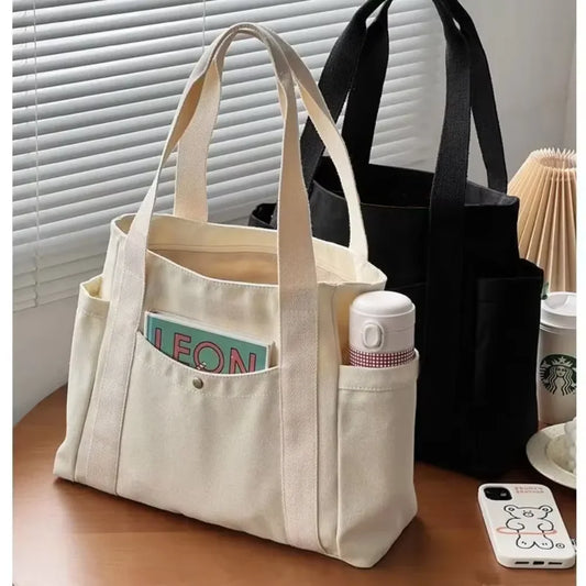 Multi-Pocket Everyday Tote Bag - Large Capacity Shoulder Handbag for Work & College