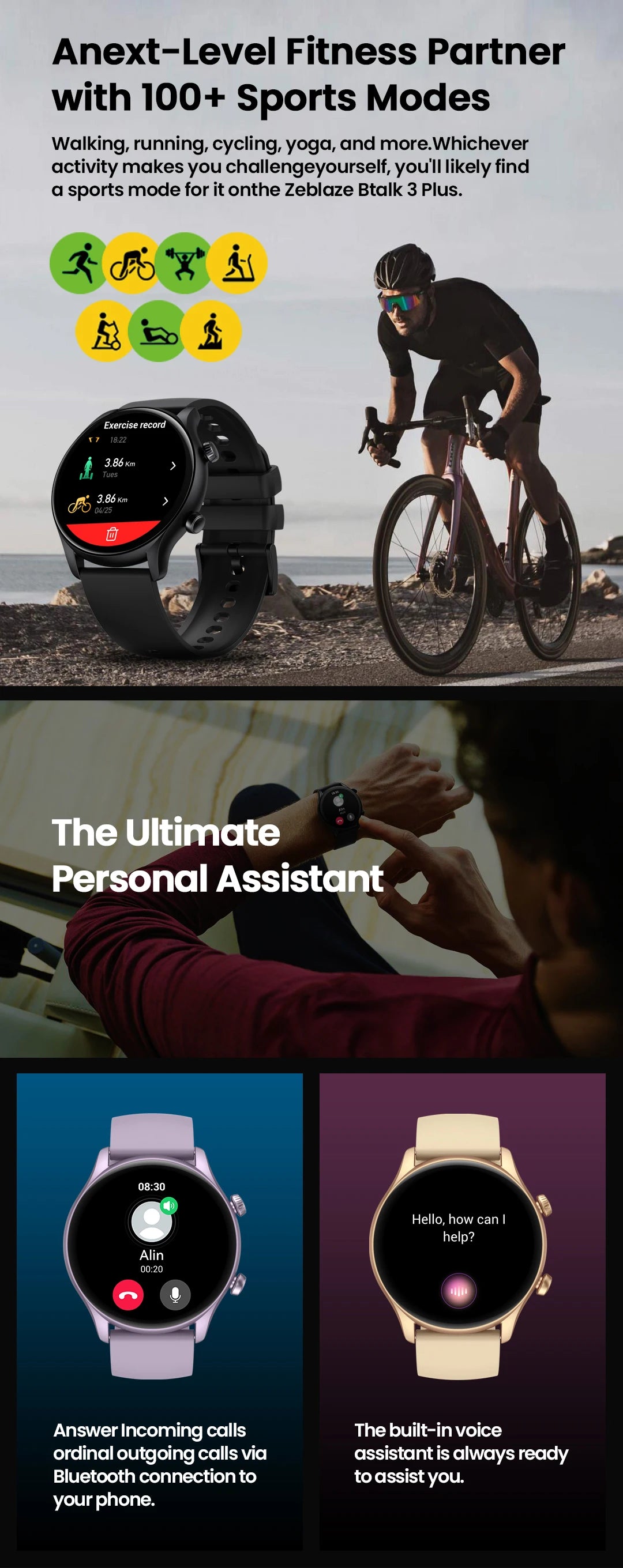 Zeblaze Btalk 3 Plus Smart Watch - 1.39" HD Touchscreen Bluetooth Calling Smartwatch for Men & Women