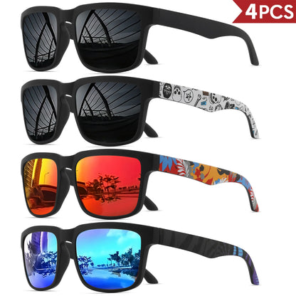 VEGUEROS 4-Pack Square Sports Sunglasses - UV400 Protection Unisex Eyewear for Men & Women