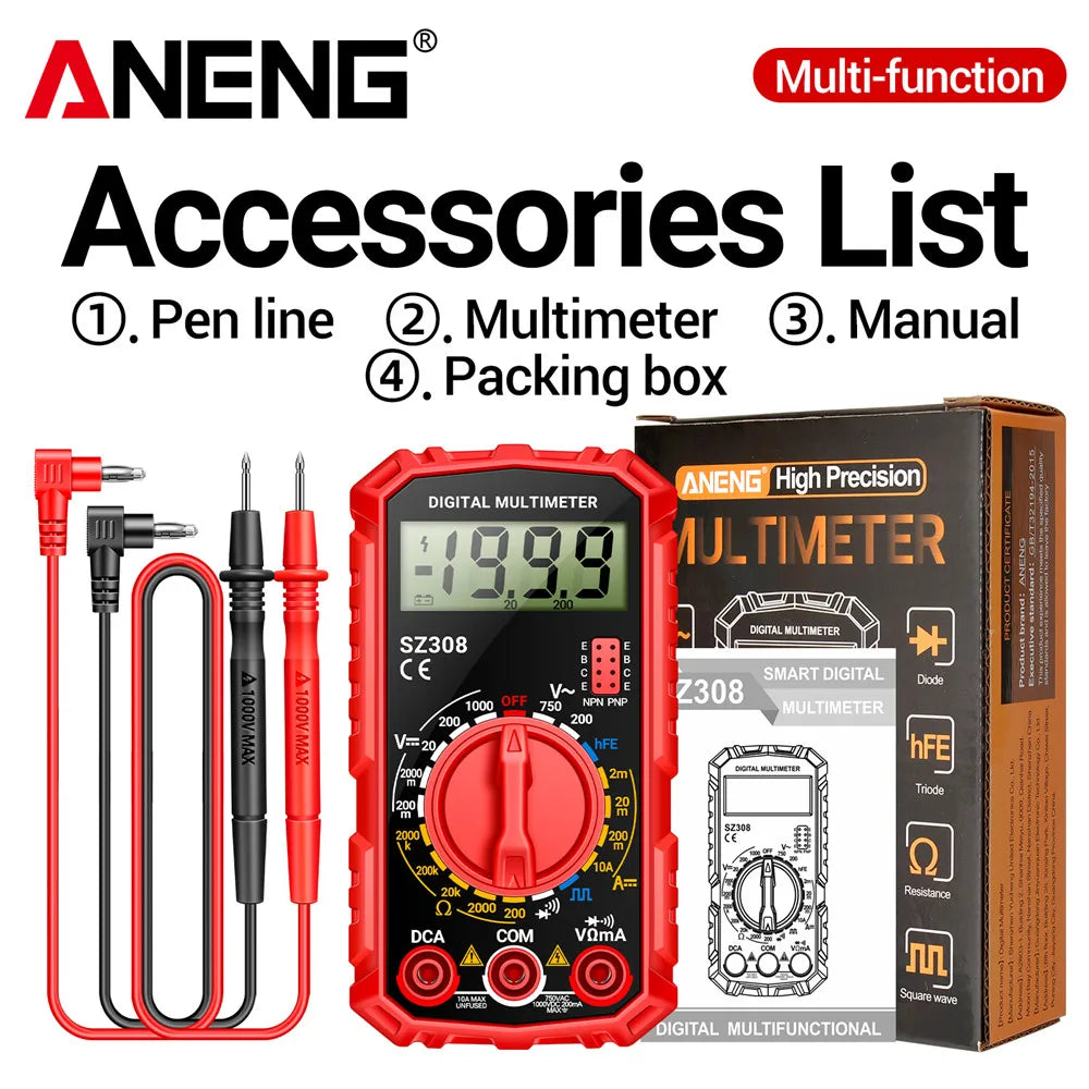 ANENG SZ308 Digital Multimeter - Professional AC/DC Voltage Tester With Backlight LCD Display