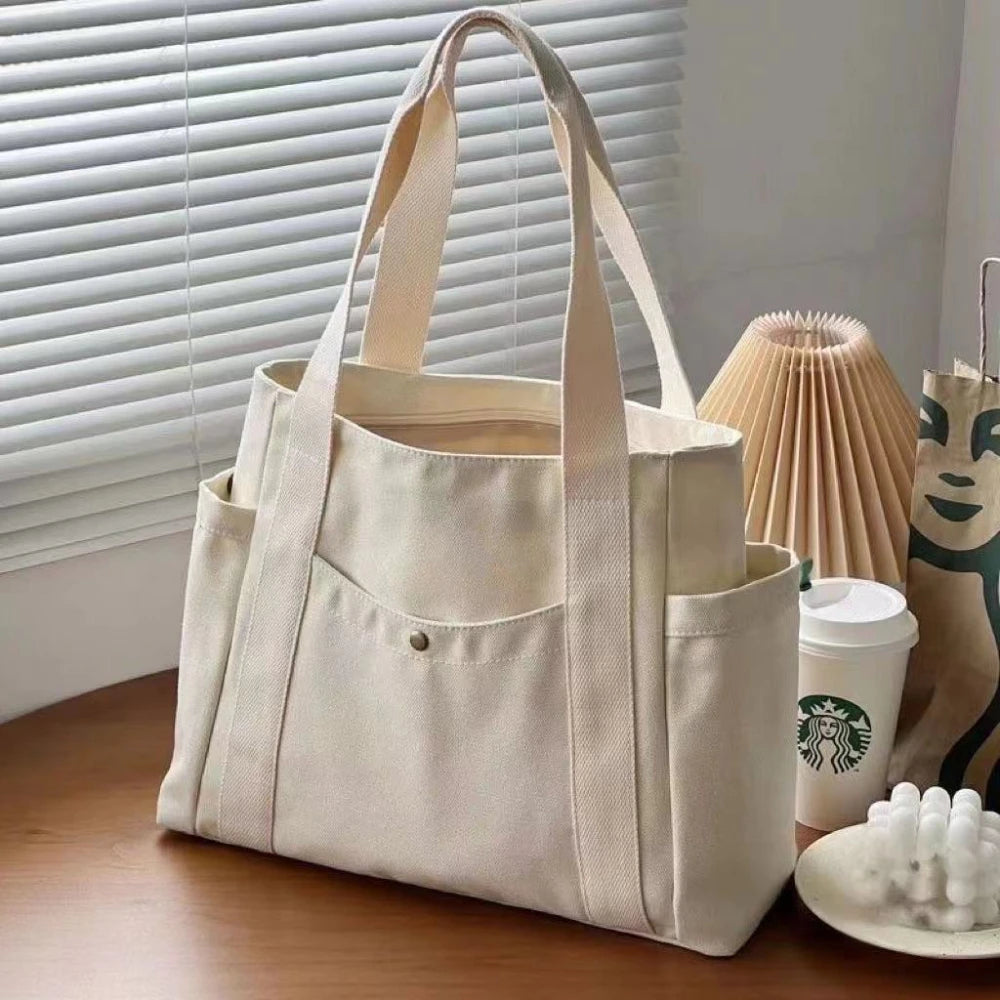 Multi-Pocket Everyday Tote Bag - Large Capacity Shoulder Handbag for Work & College