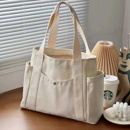 Multi-Pocket Everyday Tote Bag - Large Capacity Shoulder Handbag for Work & College
