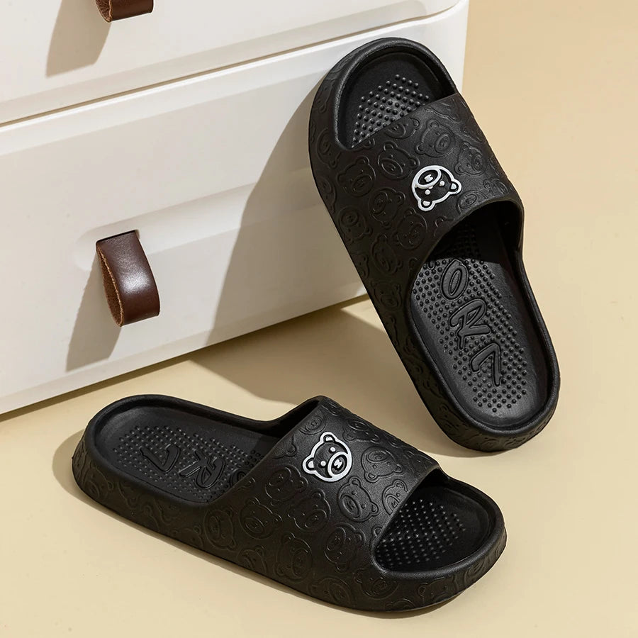 Cute Bear Summer Slippers for  Men & Women -Non-Slip EVA Cloud Slides Cozy Bathroom Beach Sandals