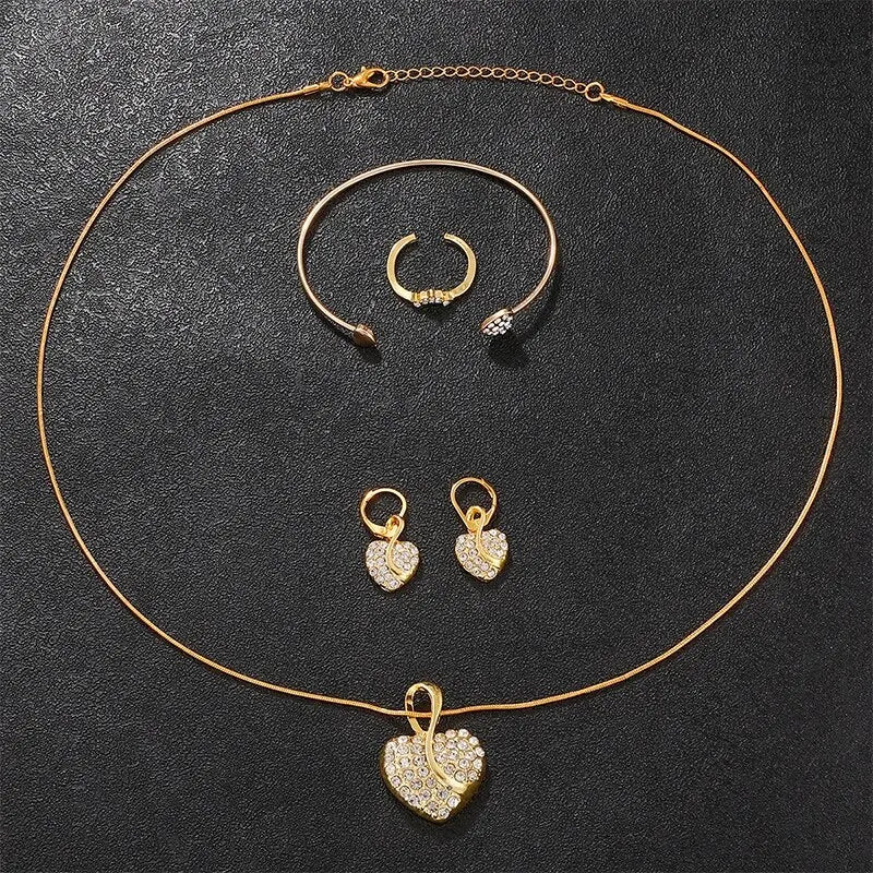 Luxury Women's Gold Quartz Watch Set With Matching Necklace, Ring & Earnings