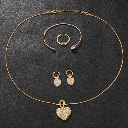 Luxury Women's Gold Quartz Watch Set With Matching Necklace, Ring & Earnings