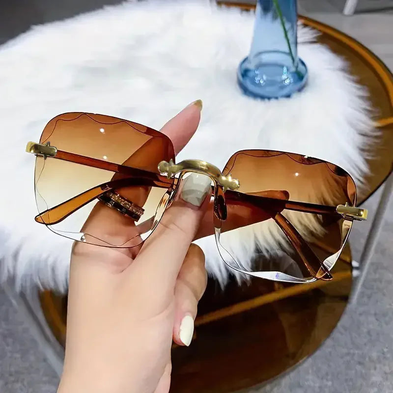 3-Pack Square Rimless Sunglasses for Women - Luxury Designer Tinted  Summer Glasses