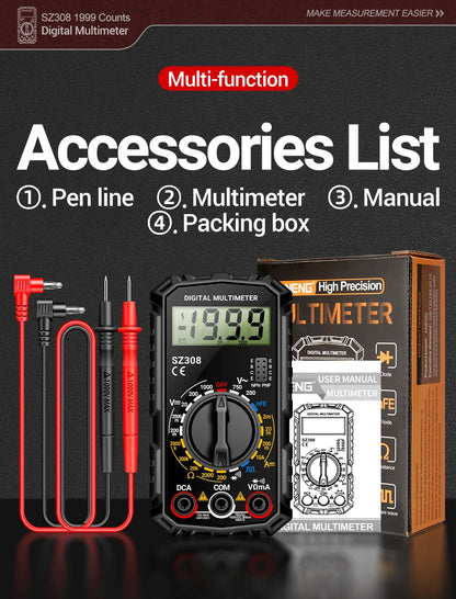 ANENG SZ308 Digital Multimeter - Professional AC/DC Voltage Tester With Backlight LCD Display