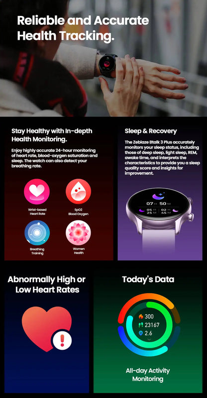 Zeblaze Btalk 3 Plus Smart Watch - 1.39" HD Touchscreen Bluetooth Calling Smartwatch for Men & Women