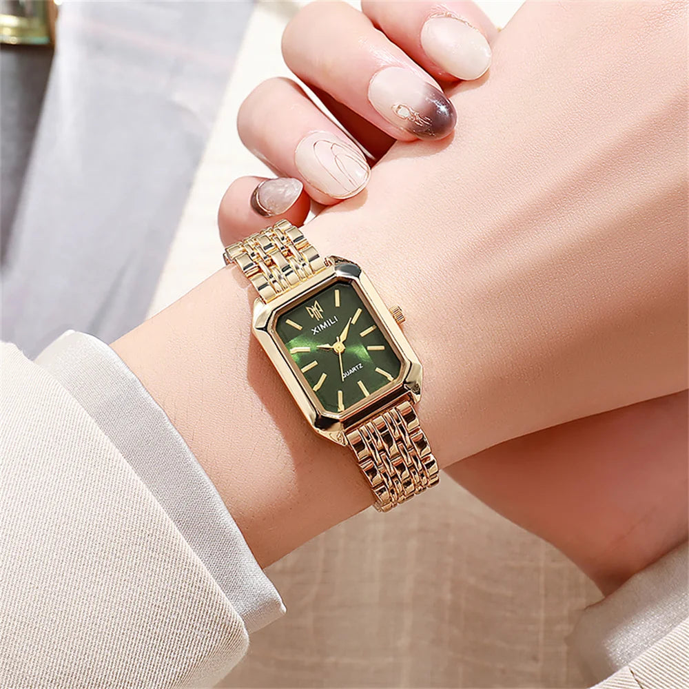 ZHOWE Luxury Gold Plated Women Watches - Elegant Vintage Rectangle Quartz Dress Wristwatch