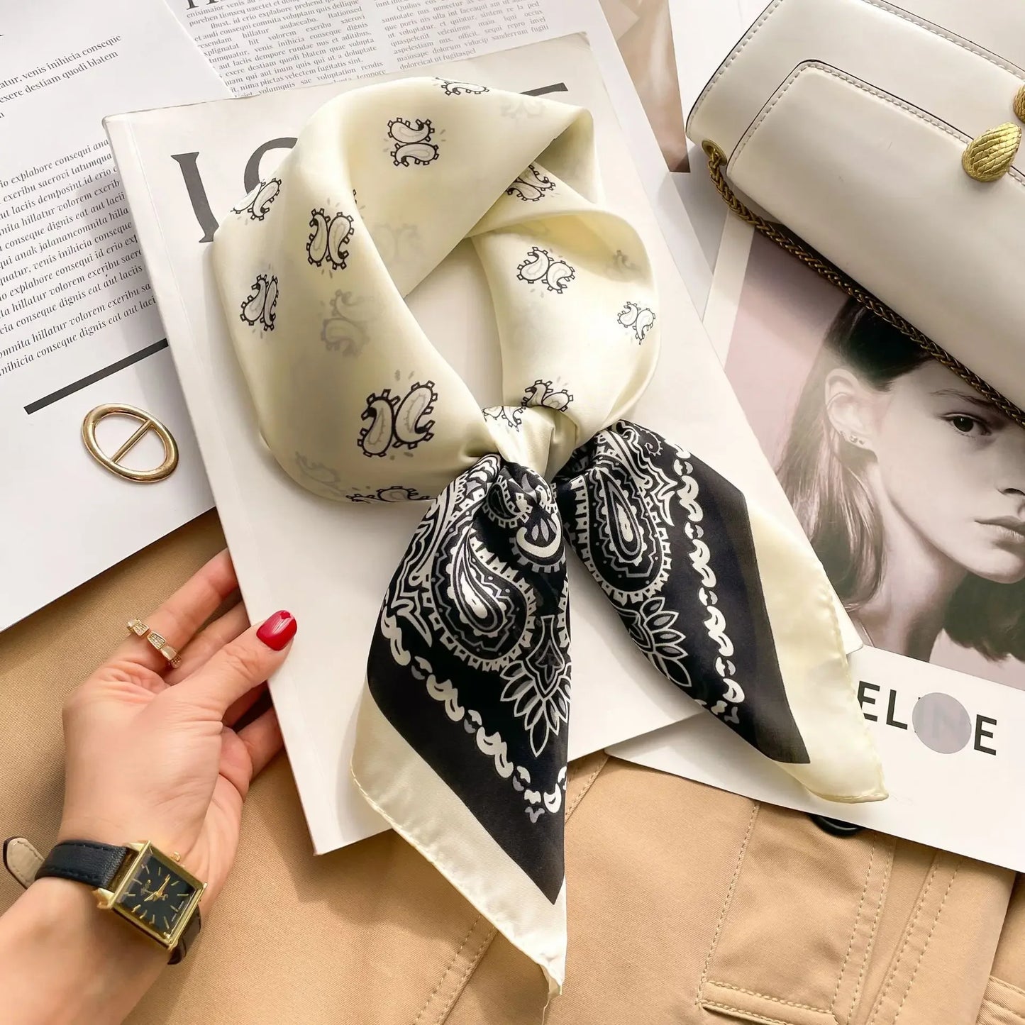 Silk Feel Square for Women - Luxury Designer Headscraf Hair Bandana Neckerchief