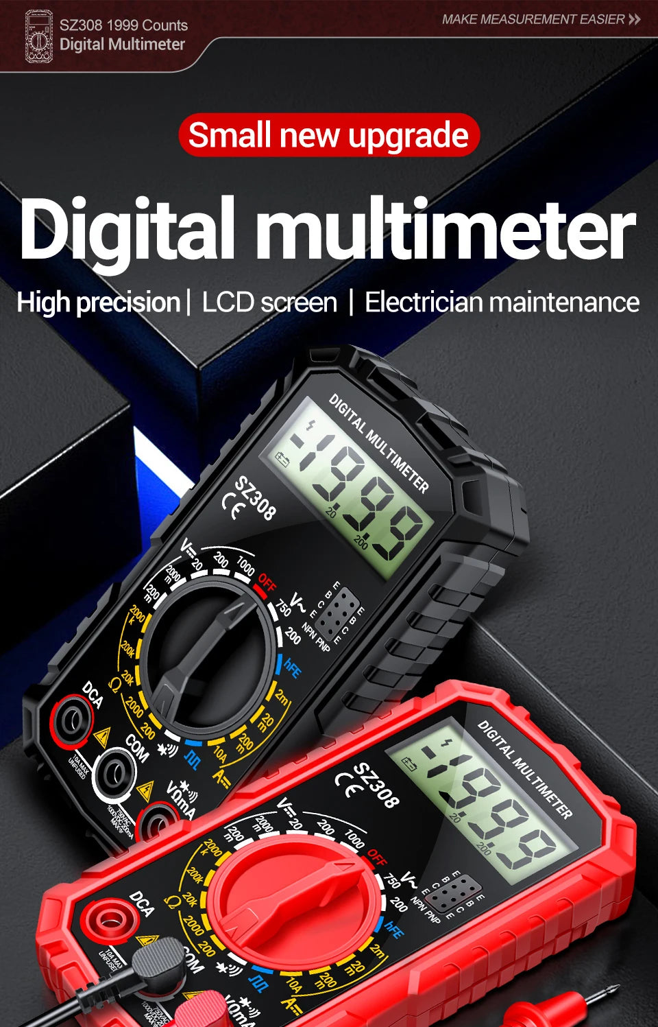 ANENG SZ308 Digital Multimeter - Professional AC/DC Voltage Tester With Backlight LCD Display