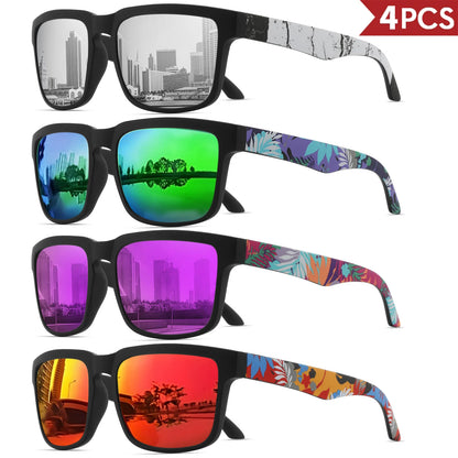 VEGUEROS 4-Pack Square Sports Sunglasses - UV400 Protection Unisex Eyewear for Men & Women