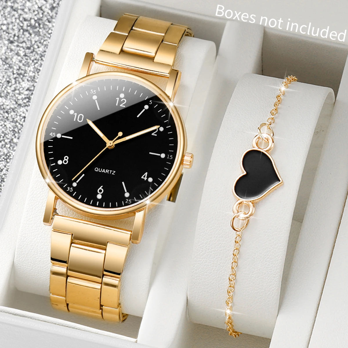 Elegant Women's Watches & Bracelets Set -  Quartz Wristwatch with Arabic Dial