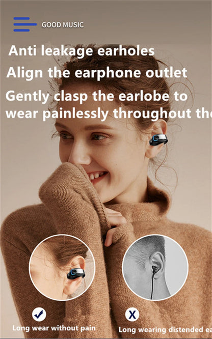 Clip-On Wireless Bluetooth Earphones - Open - Ear Sports Earbuds Bone Conduction Style TWS Headset
