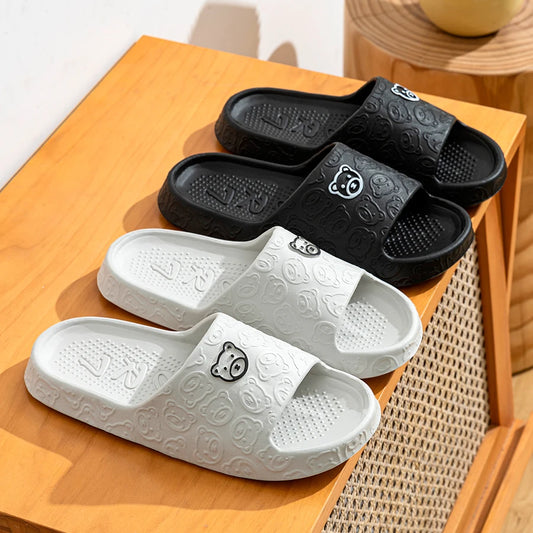 Cute Bear Summer Slippers for  Men & Women -Non-Slip EVA Cloud Slides Cozy Bathroom Beach Sandals