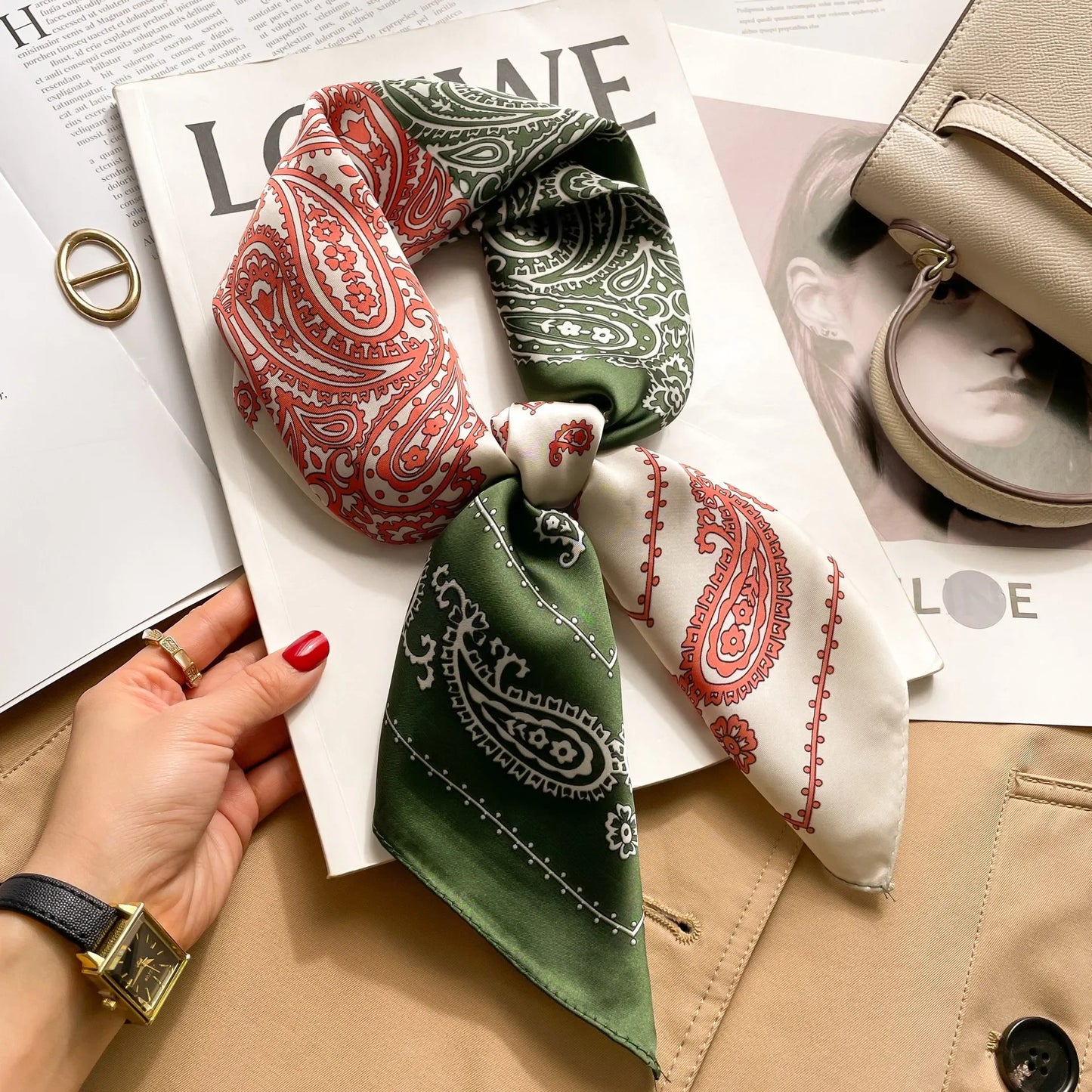 Silk Feel Square for Women - Luxury Designer Headscraf Hair Bandana Neckerchief