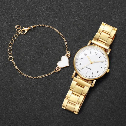 Elegant Women's Watches & Bracelets Set -  Quartz Wristwatch with Arabic Dial