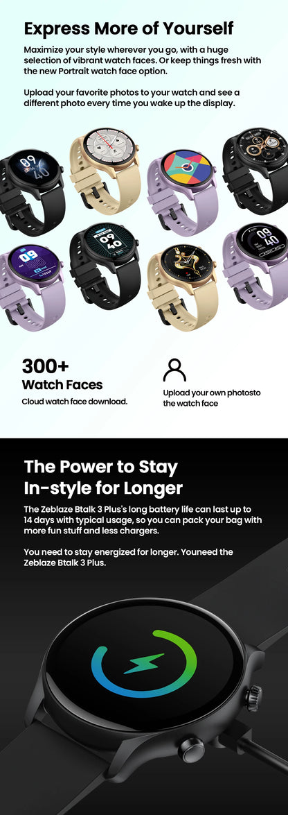 Zeblaze Btalk 3 Plus Smart Watch - 1.39" HD Touchscreen Bluetooth Calling Smartwatch for Men & Women