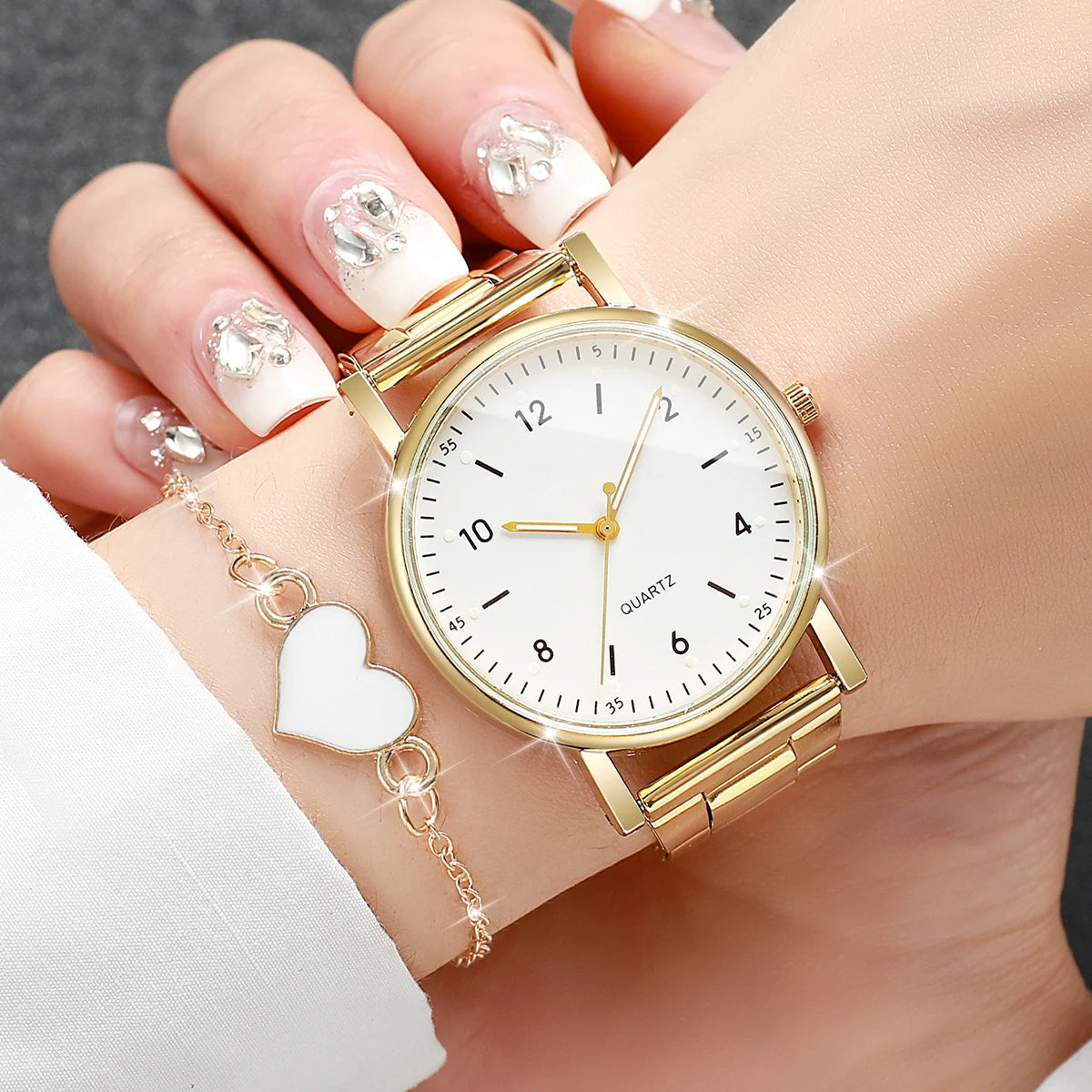 Elegant Women's Watches & Bracelets Set -  Quartz Wristwatch with Arabic Dial